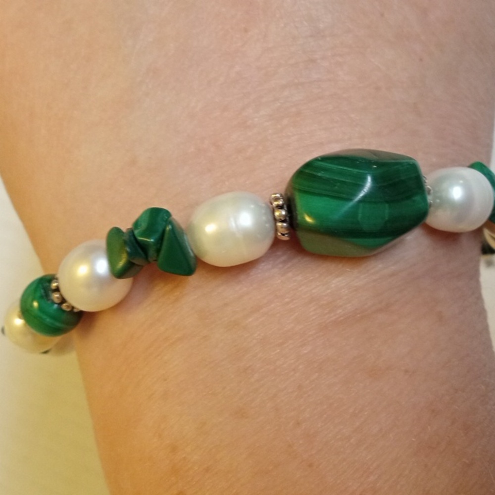 Bracelet Green malachite cultured pearl beaded bracelet. 7.5” Ross Simons - Picture 8 of 8